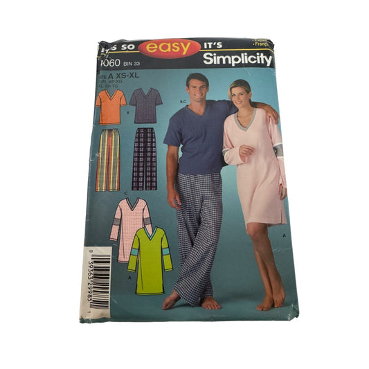 Simplicity Sewing Pattern 4060 Adult Pajamas Nightgown Nightshirt XS-XL Uncut