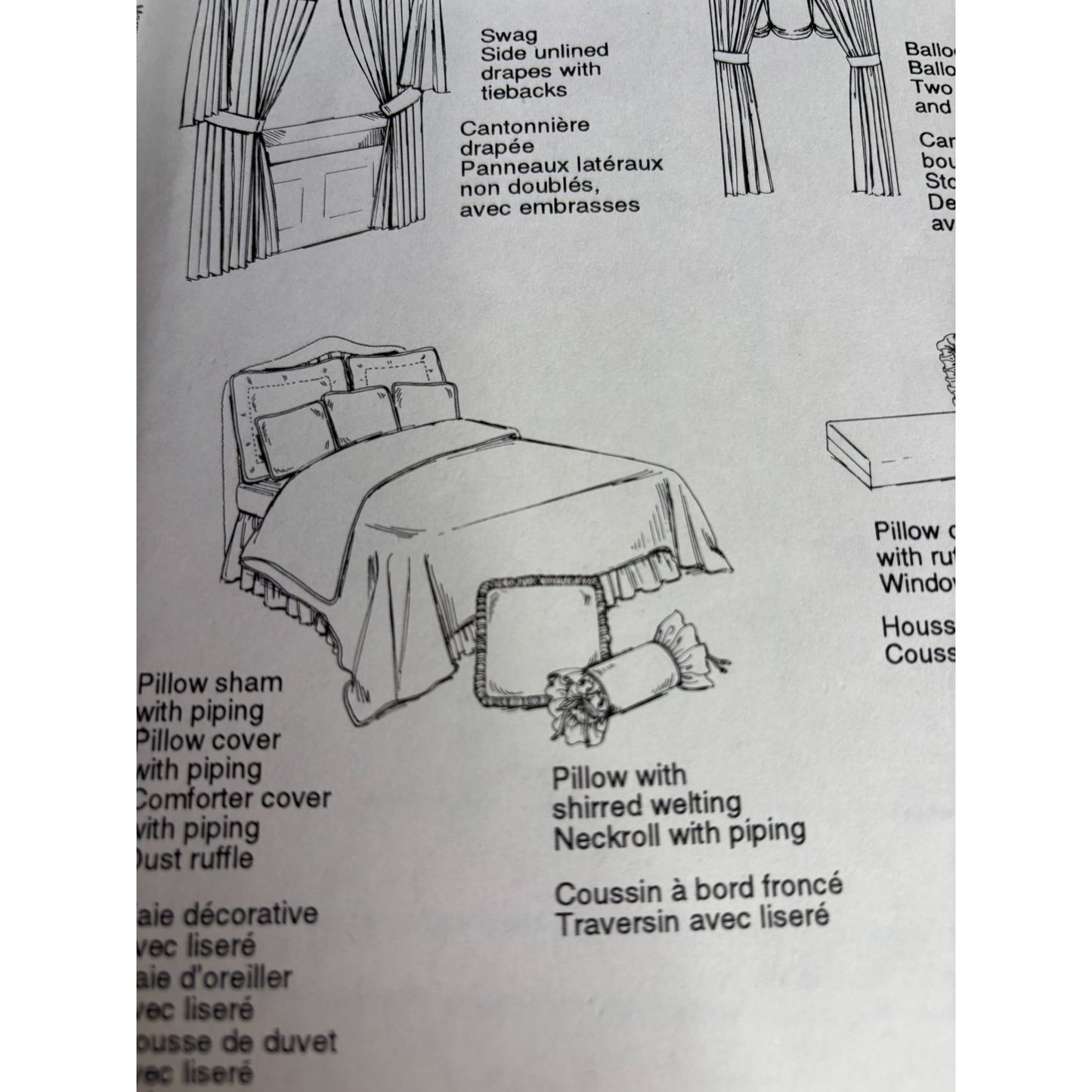 McCalls Sewing Pattern 7224 Home Decorating Swag Side Drapes Bedroom Pillow UC