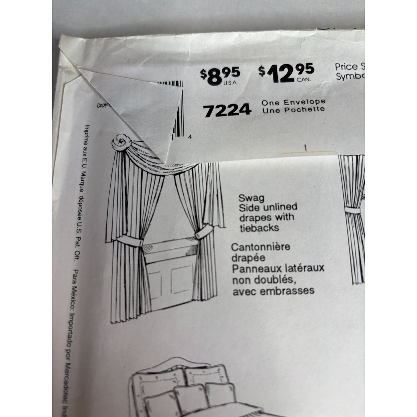 McCalls Sewing Pattern 7224 Home Decorating Swag Side Drapes Bedroom Pillow UC