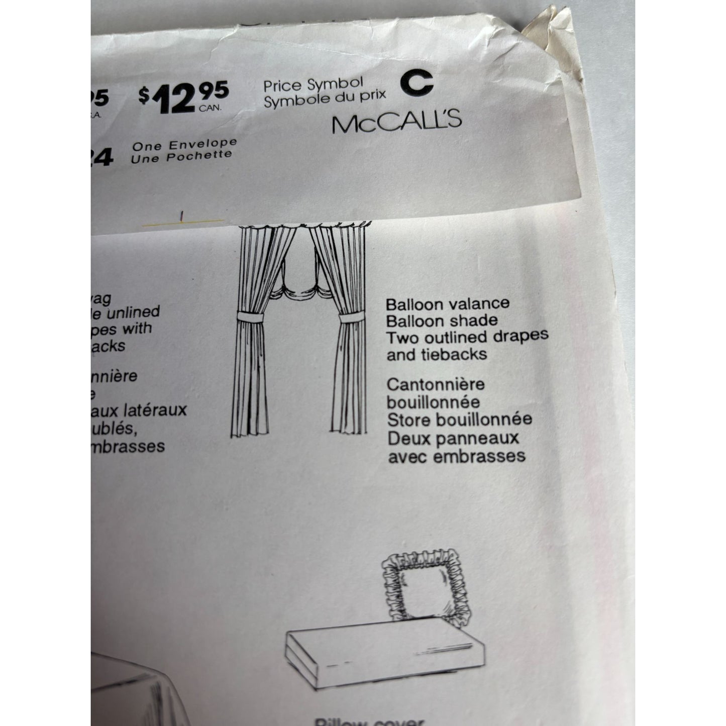 McCalls Sewing Pattern 7224 Home Decorating Swag Side Drapes Bedroom Pillow UC