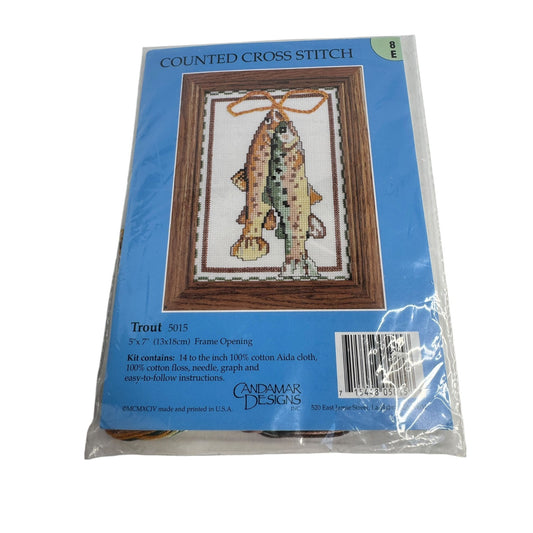 Candamar Designs Counted Cross Stitch Kit Trout Fish Fishing Beginner Project