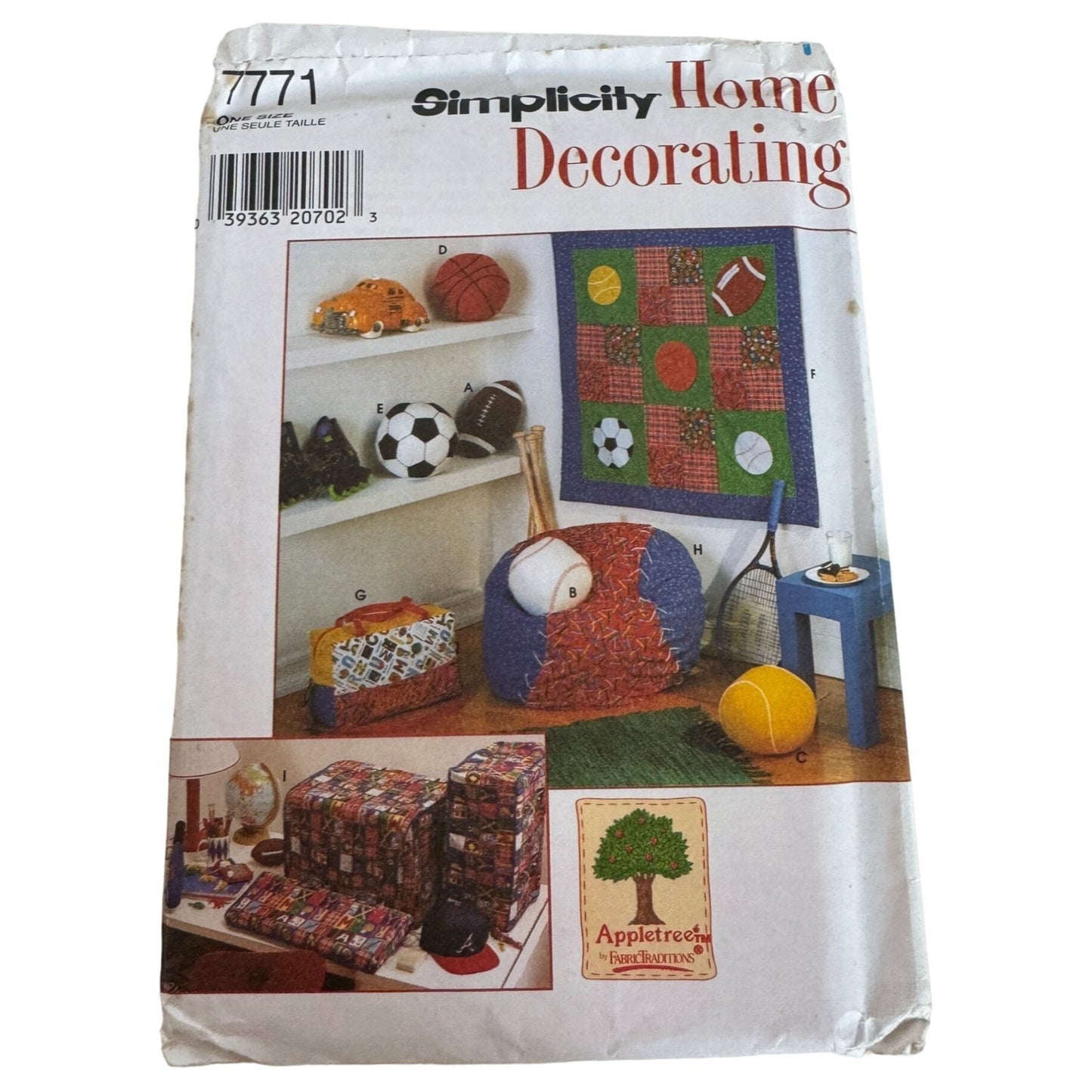 Simplicity Sewing Pattern 7771 Home Decorating Bean Bag Chair Cover Soccer Uncut