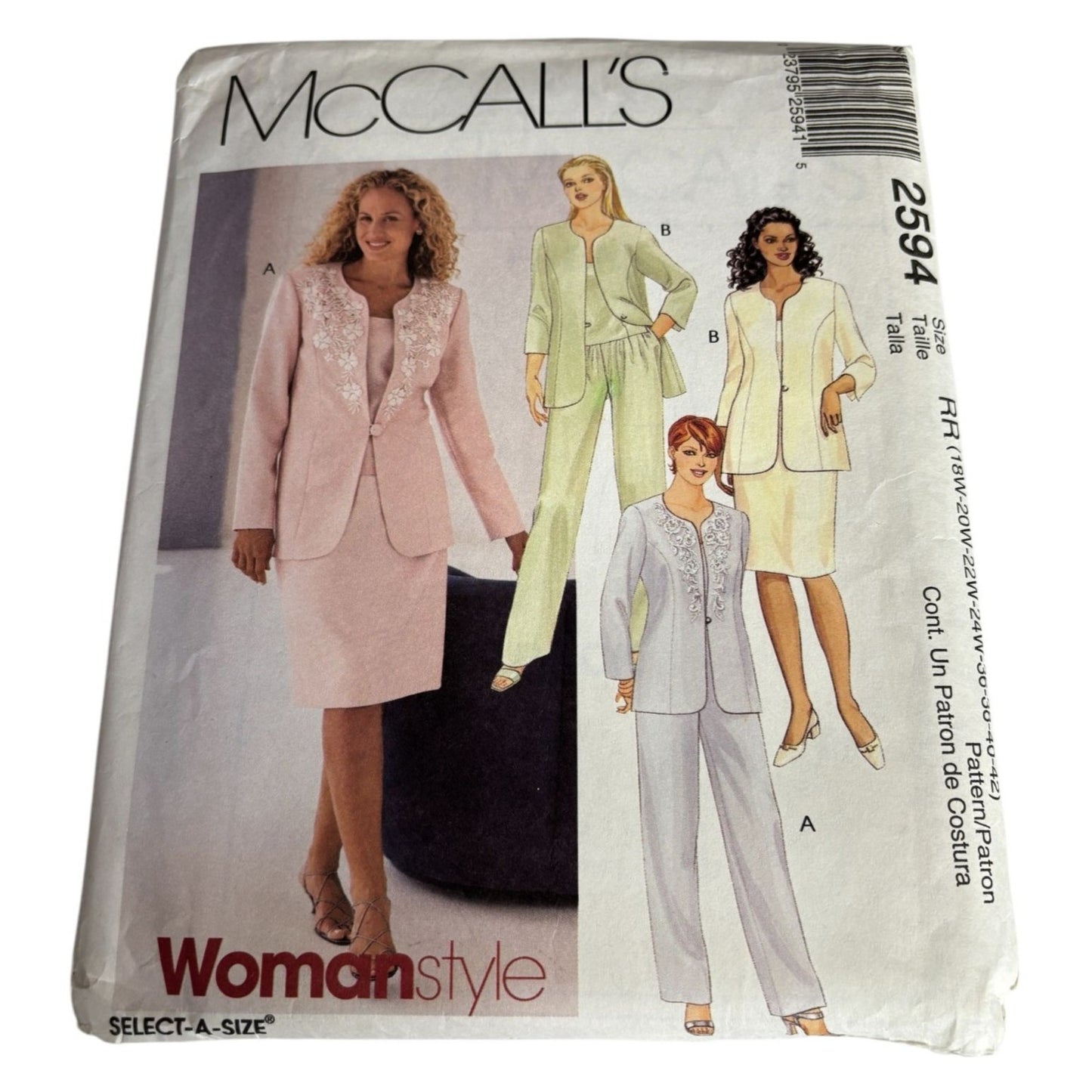 McCalls Sewing Pattern 2594 Jacket Top Pants Skirt Work Wardrobe 18W 20W 22W 24W