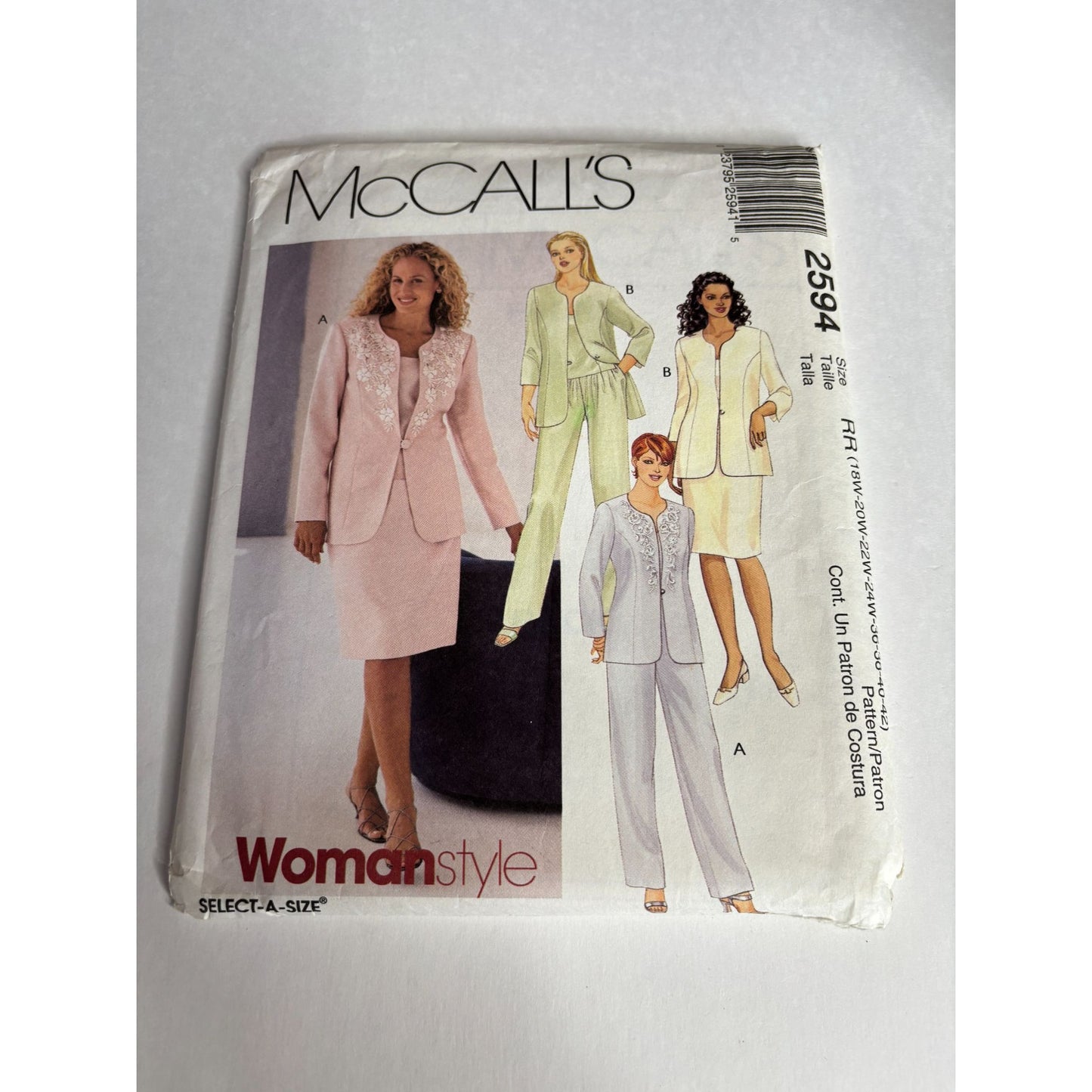 McCalls Sewing Pattern 2594 Jacket Top Pants Skirt Work Wardrobe 18W 20W 22W 24W