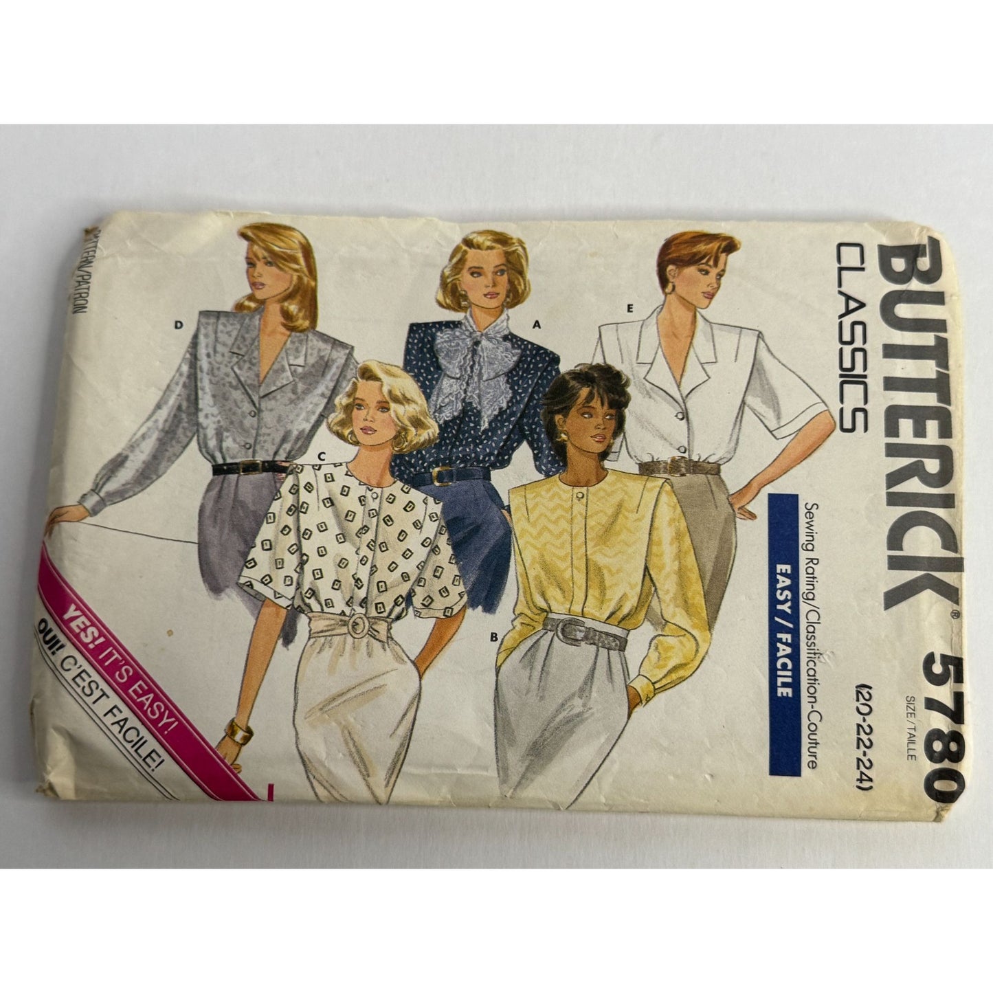 Butterick Classics Sewing Pattern 5780 Blouses Shirts Easy Plus Size 20 22 24 UC