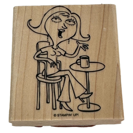 Stampin Up Rubber Stamp Woman Sitting With Coffee Chat Gab Gossip Card Making