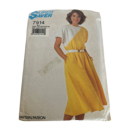 Simplicity 7914 Sewing Pattern Dress Kimono Sleeves Side Seam Pockets UC 12 14