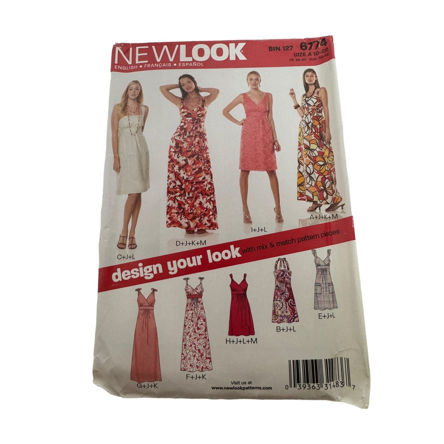 New Look Sewing Pattern 6774 Dresses Sleeveless Halter V-Neck Size 10-22 Uncut