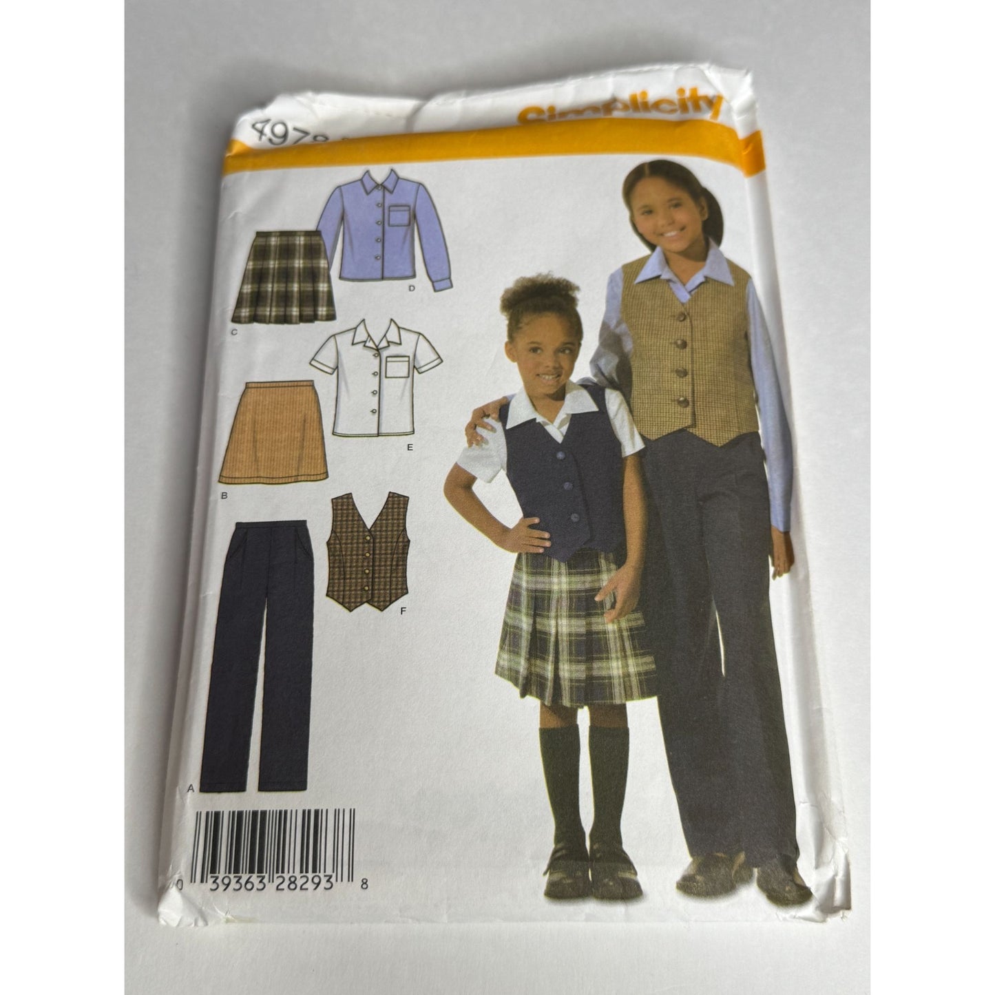 Simplicity Sewing Pattern 4978 Childs School Uniform Pants Skirt Girls 7-14 UC