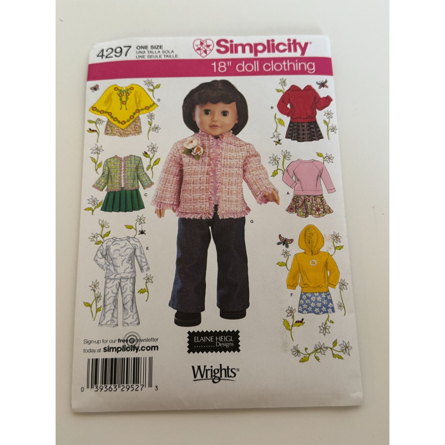 Simplicity Sewing Pattern 4297 Doll Clothing Outfit Top Pants Jacket Skirt 18 in