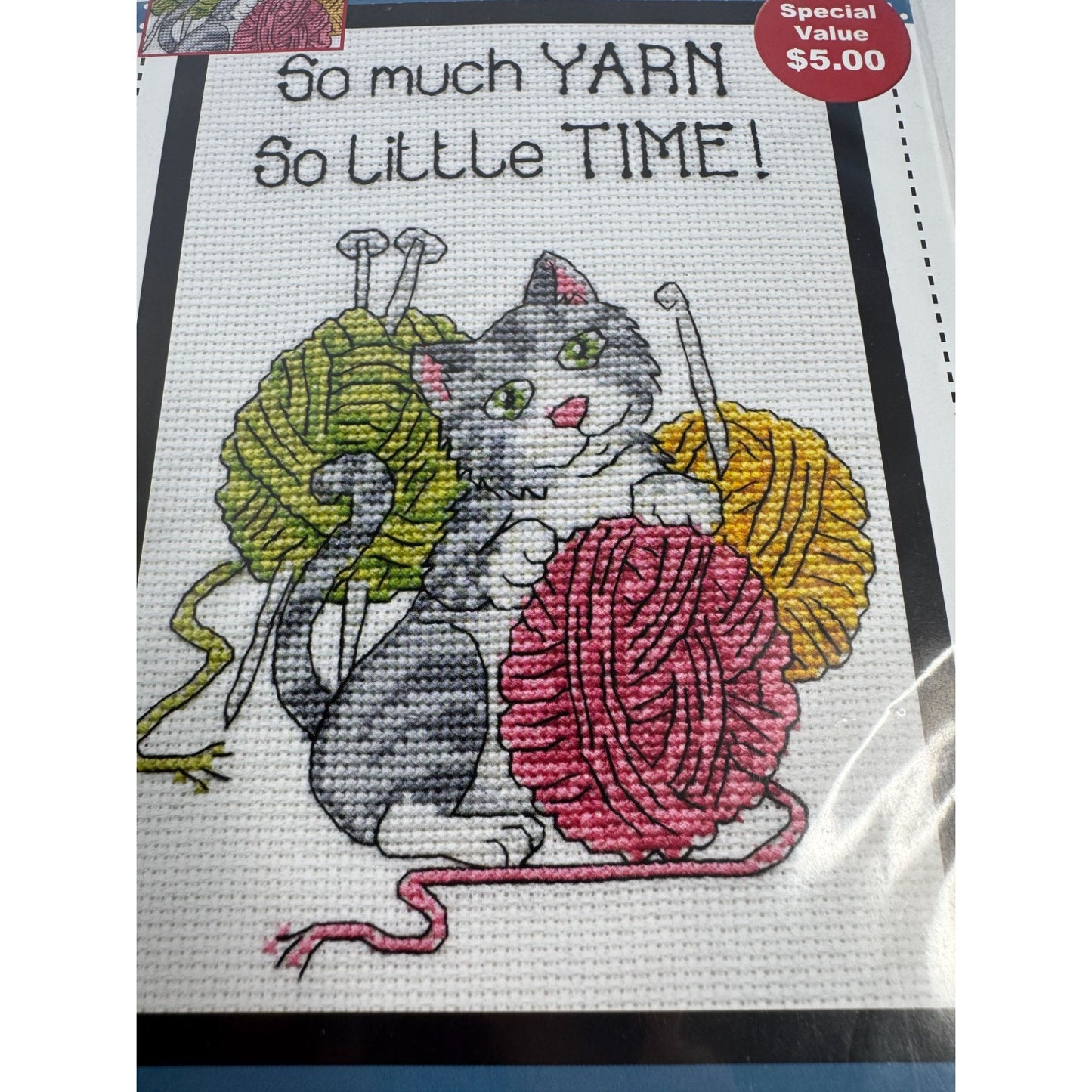 Stitch Studio So Much Yarn Knitting Cat Pet Counted Cross Stitch Kit 5 x 7 inch