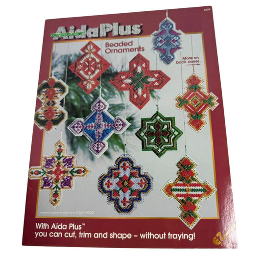 Zweigart Aida Plus Beaded Ornaments Pattern Book Cross Stitch Christmas Holidays