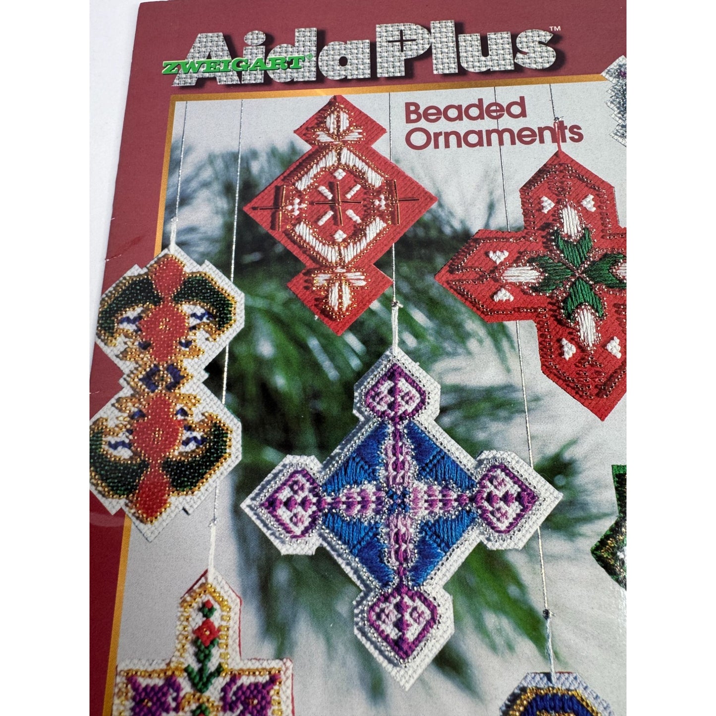 Zweigart Aida Plus Beaded Ornaments Pattern Book Cross Stitch Christmas Holidays