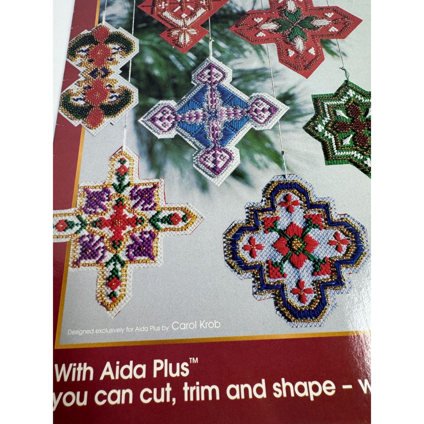 Zweigart Aida Plus Beaded Ornaments Pattern Book Cross Stitch Christmas Holidays