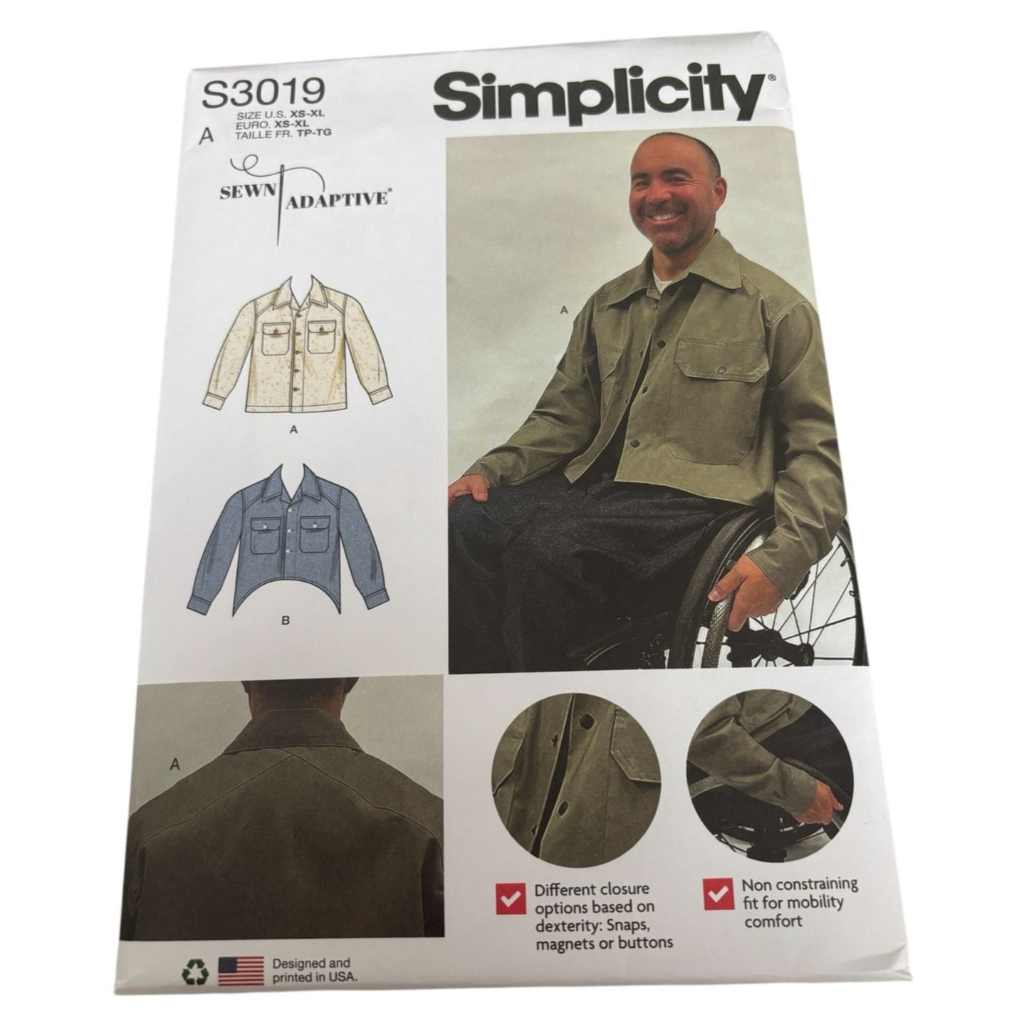 Simplicity Sewing Pattern S3019 Sewn Adaptive Jacket Shacket Mobility Comfort UC