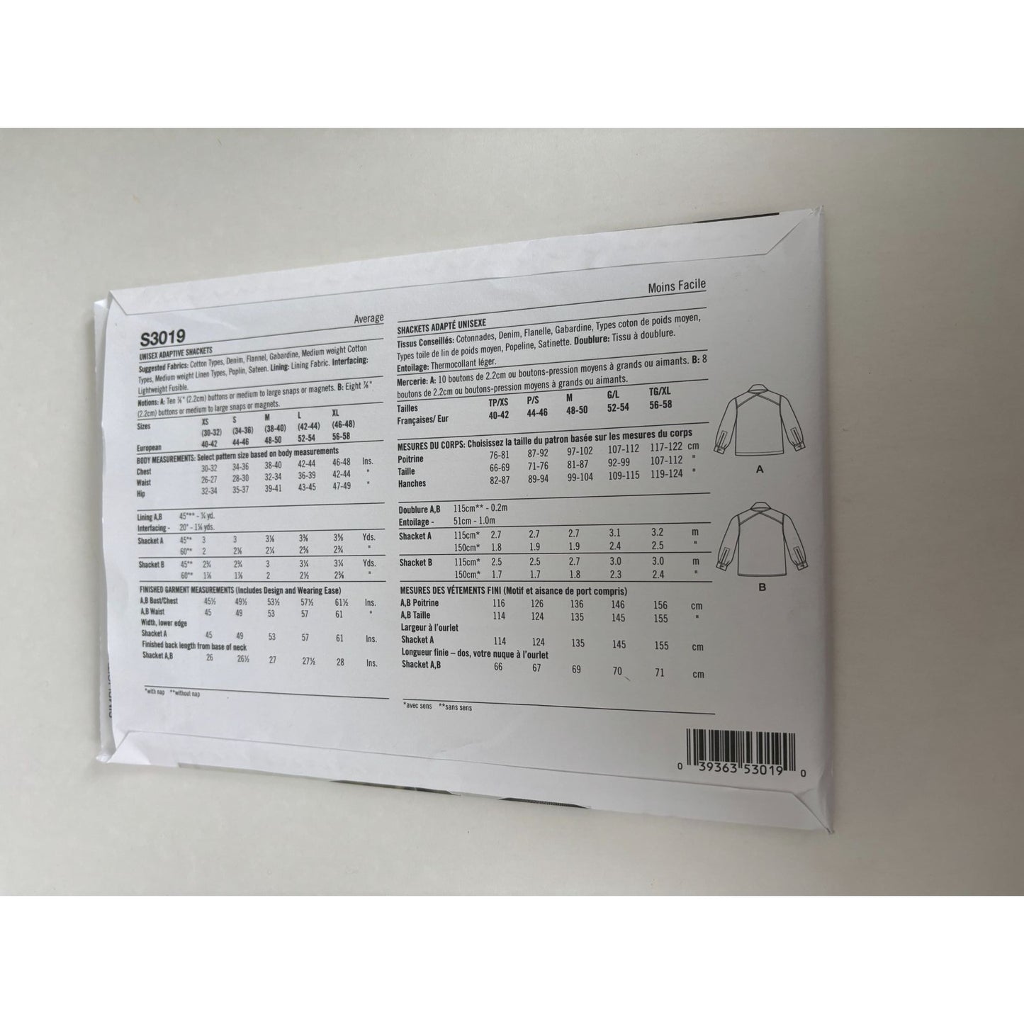 Simplicity Sewing Pattern S3019 Sewn Adaptive Jacket Shacket Mobility Comfort UC