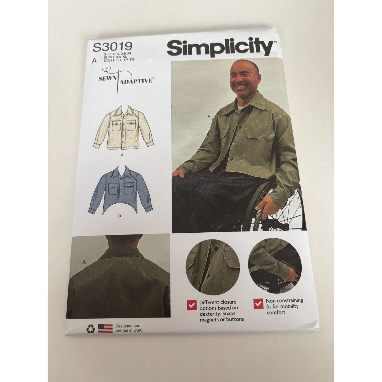 Simplicity Sewing Pattern S3019 Sewn Adaptive Jacket Shacket Mobility Comfort UC