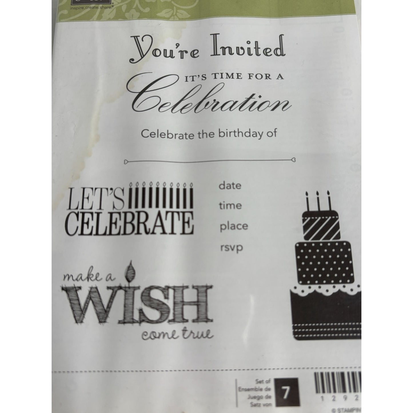 Stampin Up Clear Mount Rubber Stamp Set Make A Wish Birthday Party Invitation