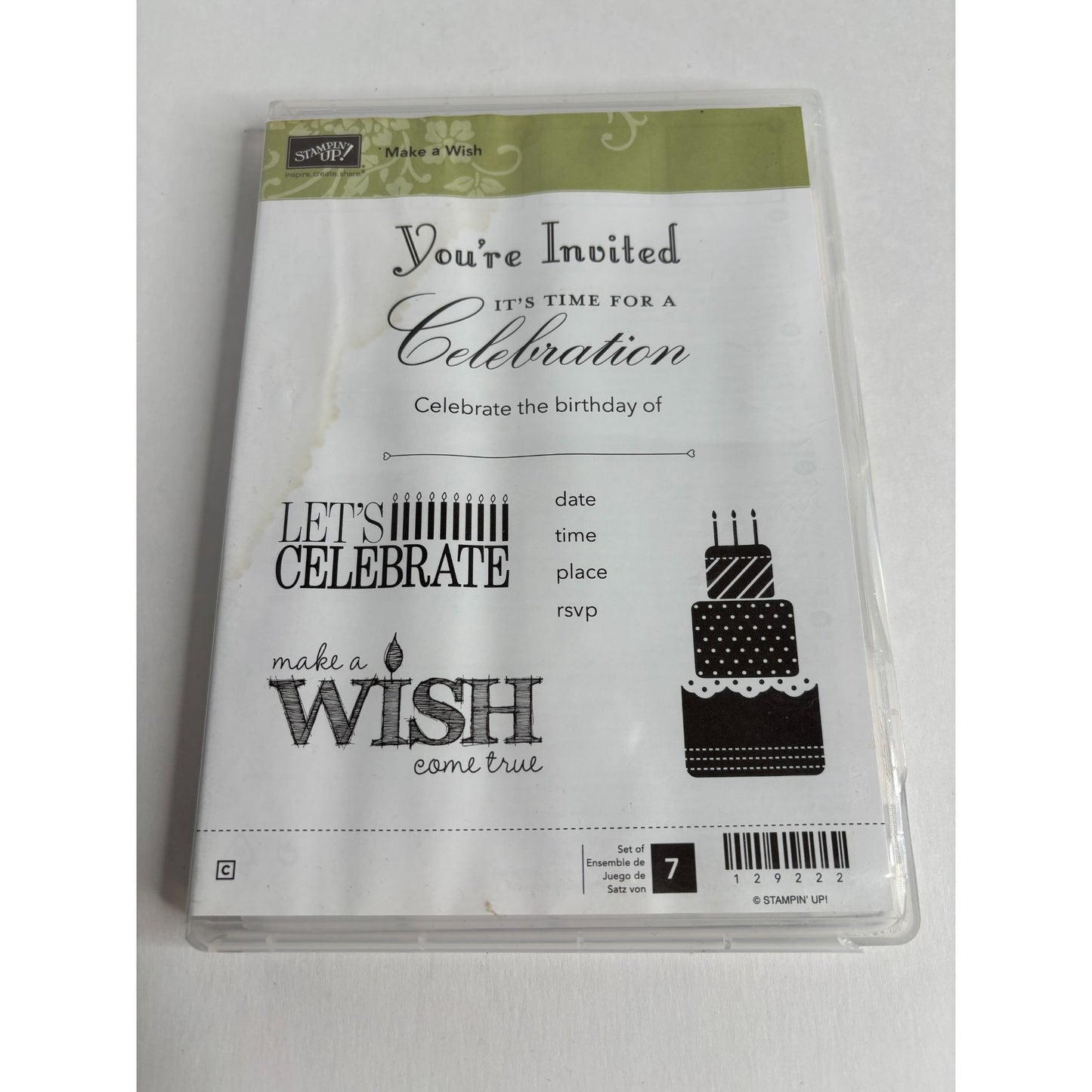 Stampin Up Clear Mount Rubber Stamp Set Make A Wish Birthday Party Invitation