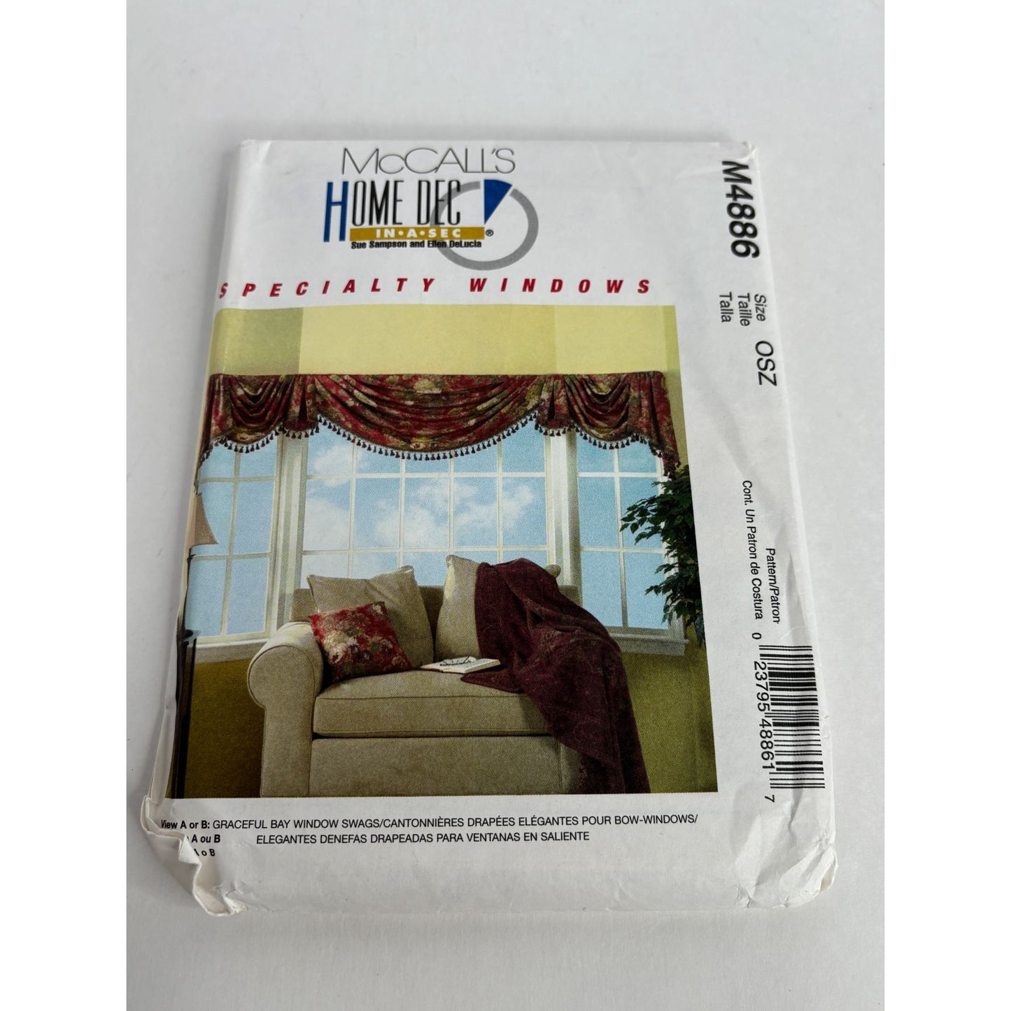 McCalls Sewing Pattern M4886 Home Dec in a Sec Bay Window Swags Curtain Decor UC