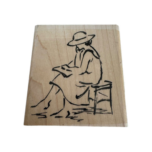 Stampin Up Rubber Stamp Woman Reading Writer Artist Creative Dreamer Summer Hat
