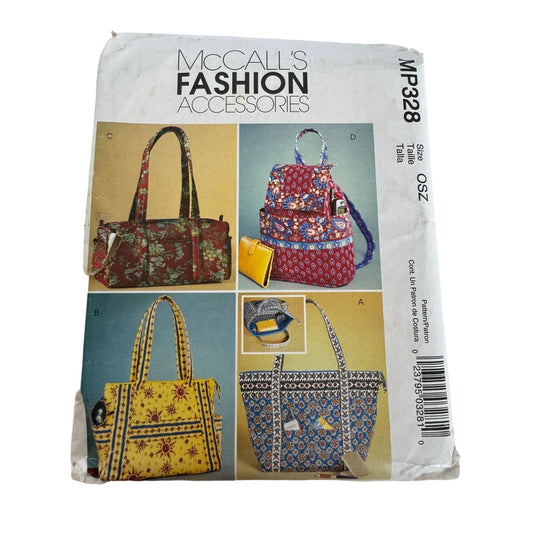 McCalls Sewing Pattern MP328 Fashion Accessories Quilted Handbag Bag OSZ Uncut