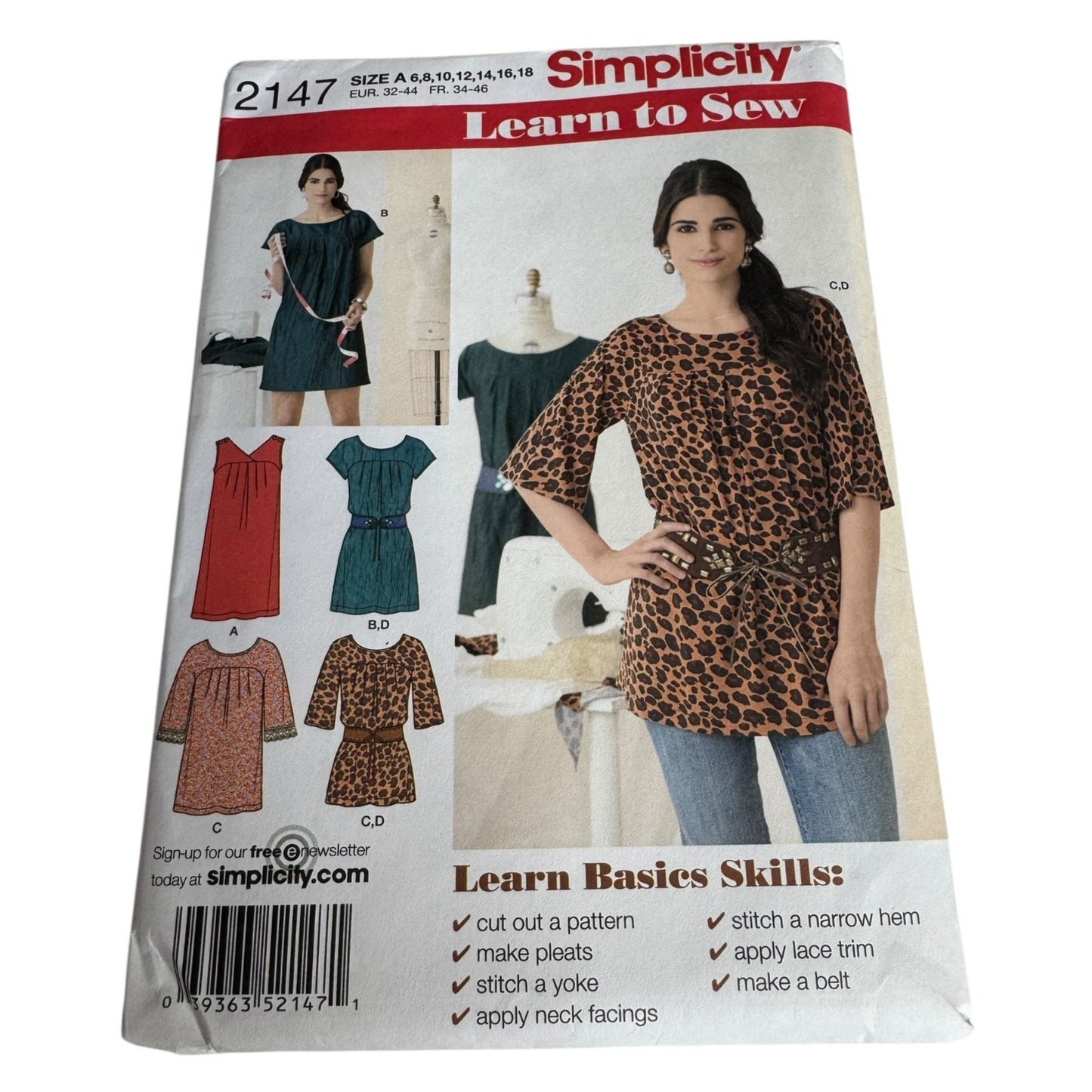 Simplicity Sewing Pattern 2147 Mini Dress Shirt Learn to Sew Summer Size 6-18 UC