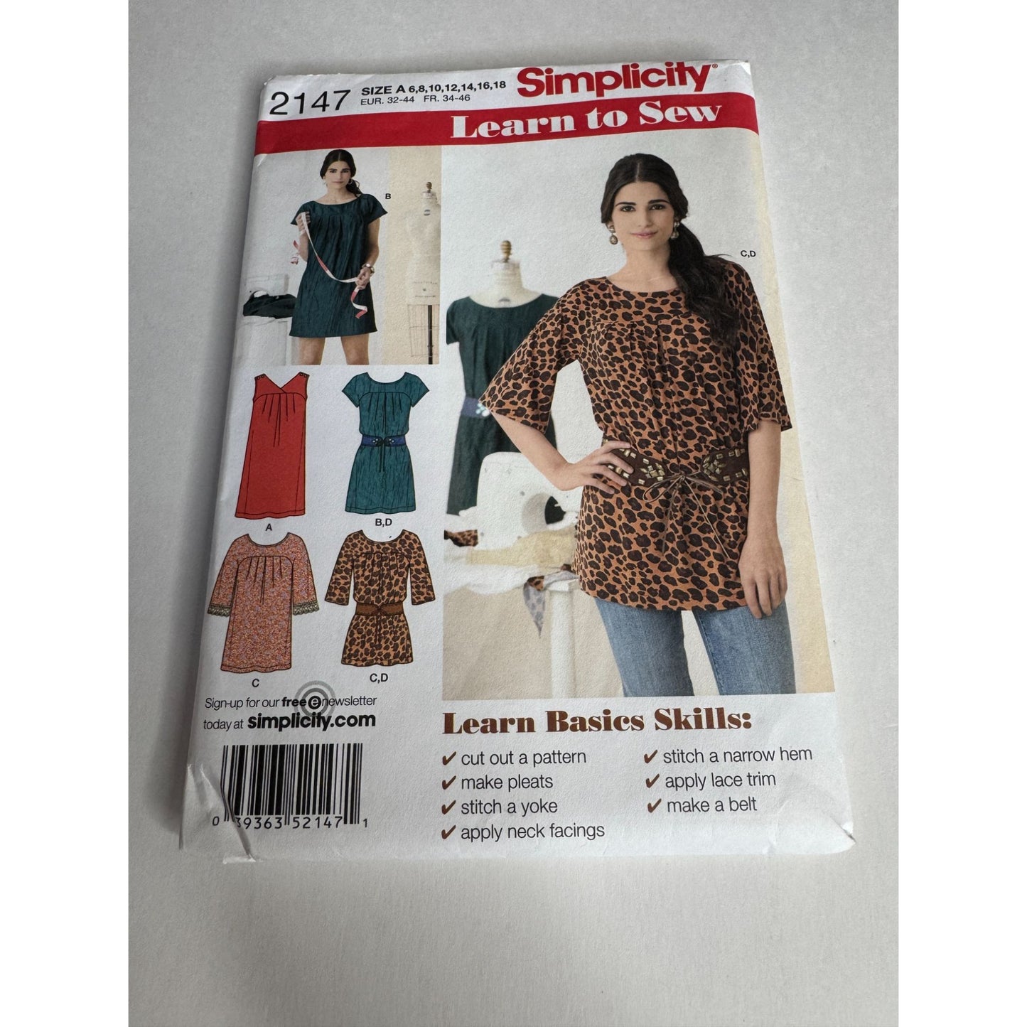 Simplicity Sewing Pattern 2147 Mini Dress Shirt Learn to Sew Summer Size 6-18 UC