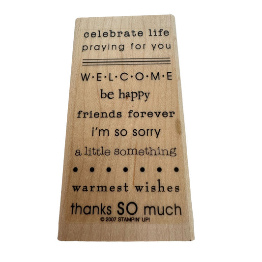 Stampin Up Rubber Stamp Card Sentiments Celebrate Life Praying for You Welcome