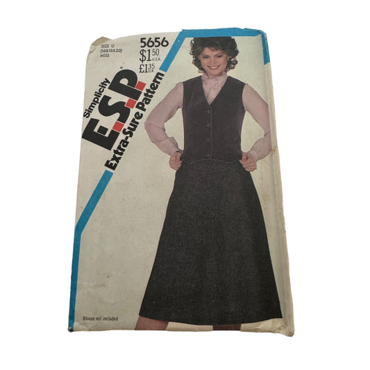 Simplicity ESP Sewing Pattern 5656 Skirt & Lined Fitted Vest Size 16-20 Uncut