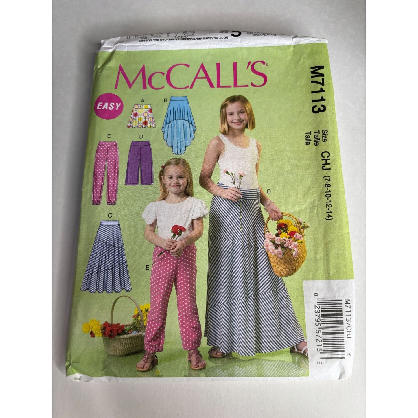 McCalls Sewing Pattern M7113 Girls Skirt Wide Leg Pants 7 8 10 12 14 Easy Uncut