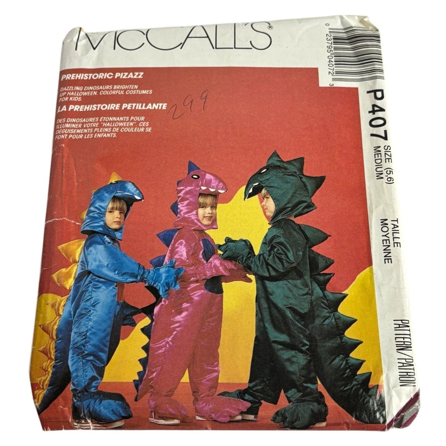 McCalls Sewing Pattern P407 Dinosaur Halloween Costume Kids 5 6 Uncut Dress Up