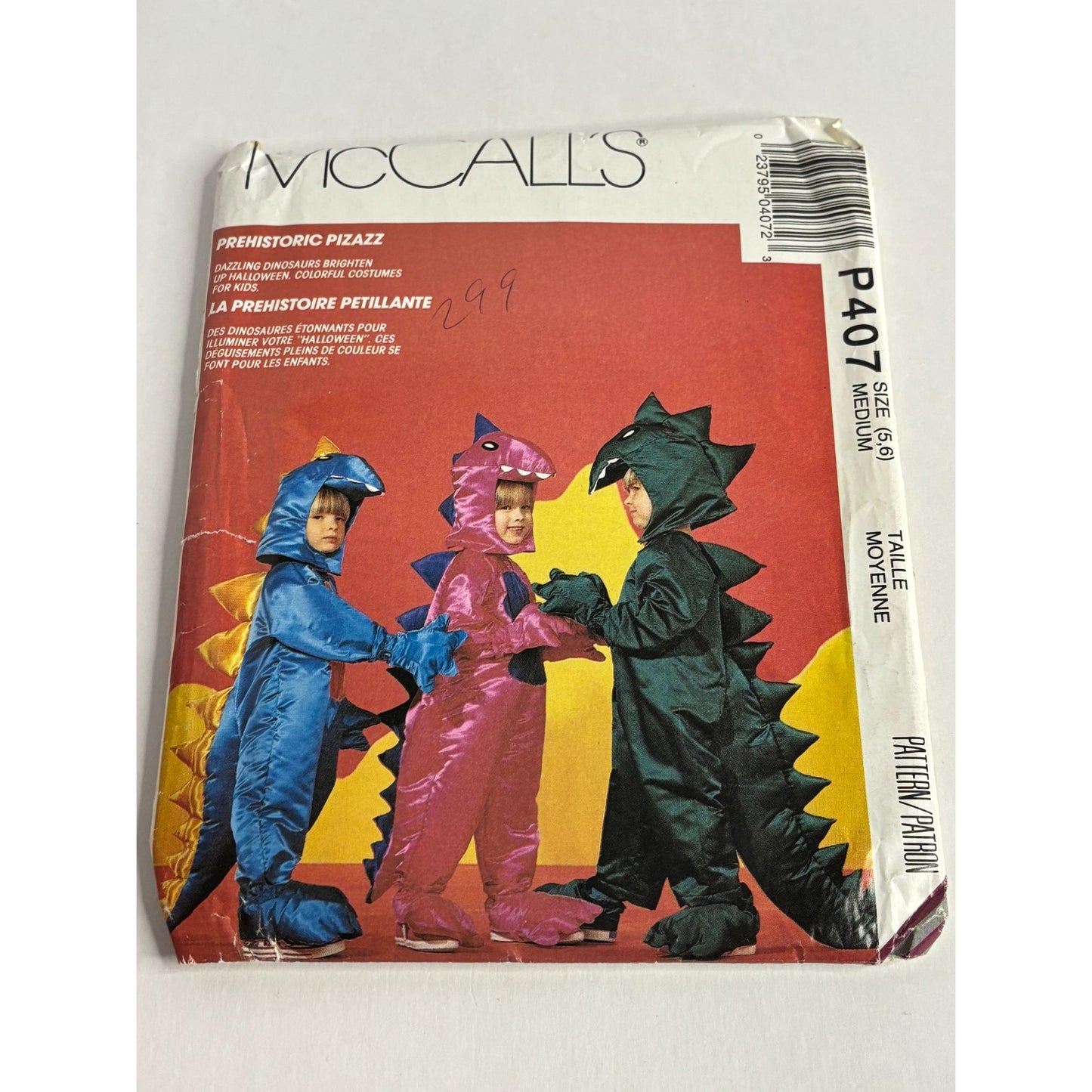 McCalls Sewing Pattern P407 Dinosaur Halloween Costume Kids 5 6 Uncut Dress Up