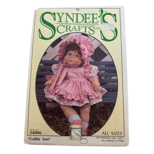 Syndees Crafts Sewing Pattern 24006 Gabby Ann Doll Dress Pants Pinafore Bonnet