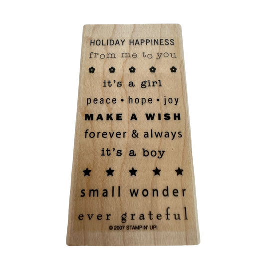 Stampin Up Rubber Stamp Card Sentiments Holiday Happiness Its a Girl Boy Peace