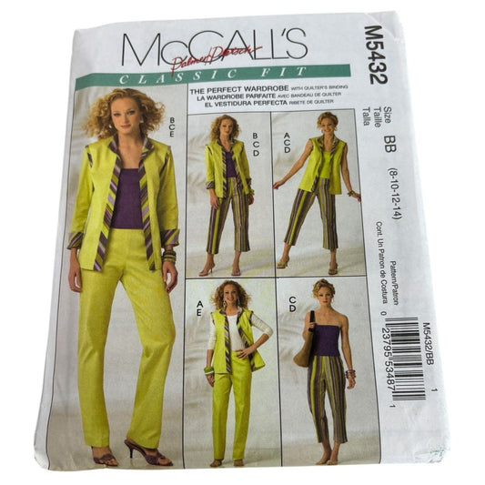 McCalls Sewing Pattern M5432 Misses Jacket Top Pants Outfit Wardrobe 8-14 Uncut