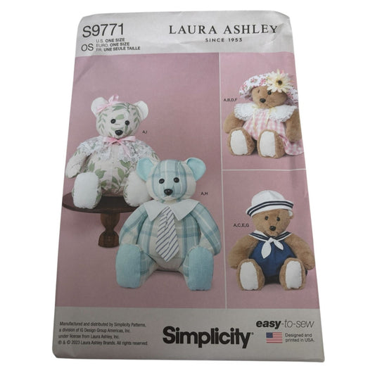 Simplicity Sewing Pattern S9771 Laura Ashley Plush Teddy Bear Clothes Easy Uncut