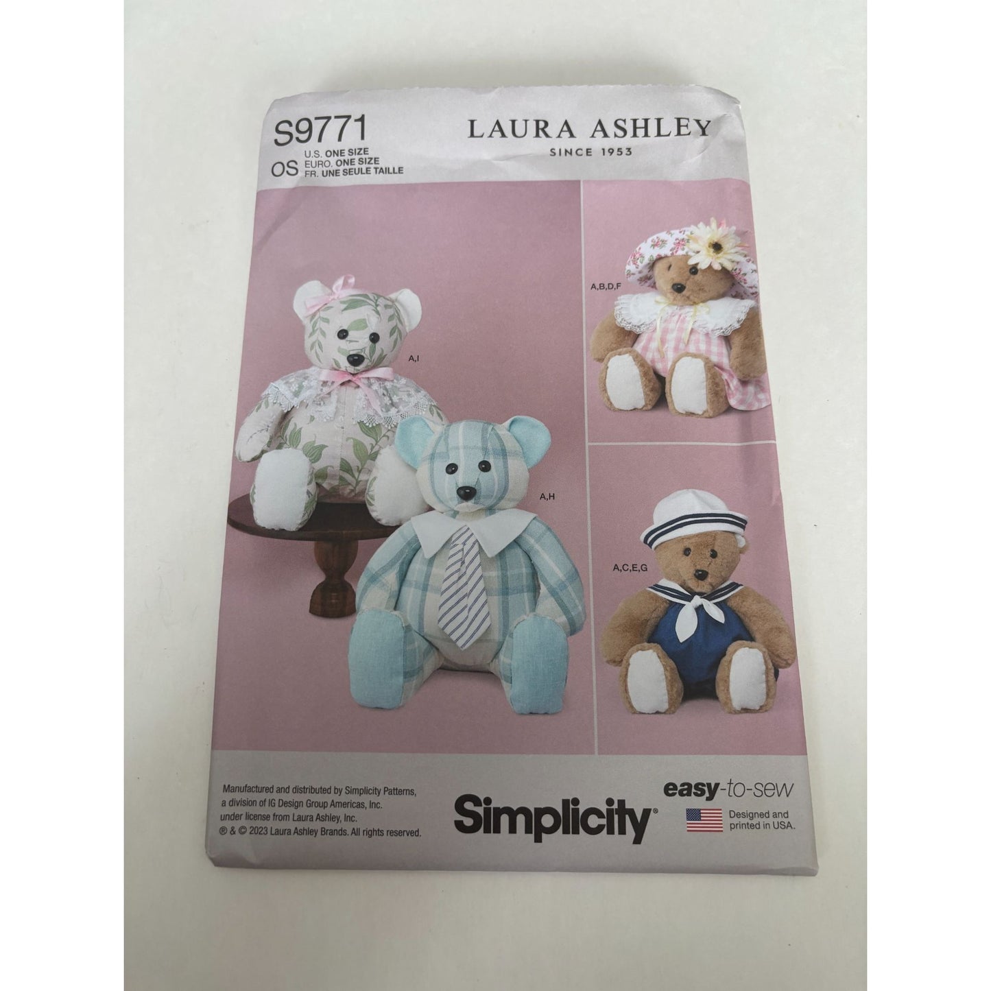 Simplicity Sewing Pattern S9771 Laura Ashley Plush Teddy Bear Clothes Easy Uncut