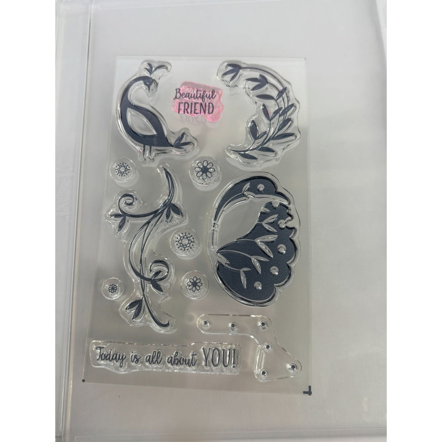 Stampin Up Acrylic Stamp Set Beautiful Peacock Feather Swirl Today is about You