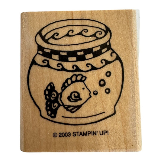 Stampin Up Wood Mounted Rubber Stamp Fish Bowl Bubbles Pet Goldfish Card Making