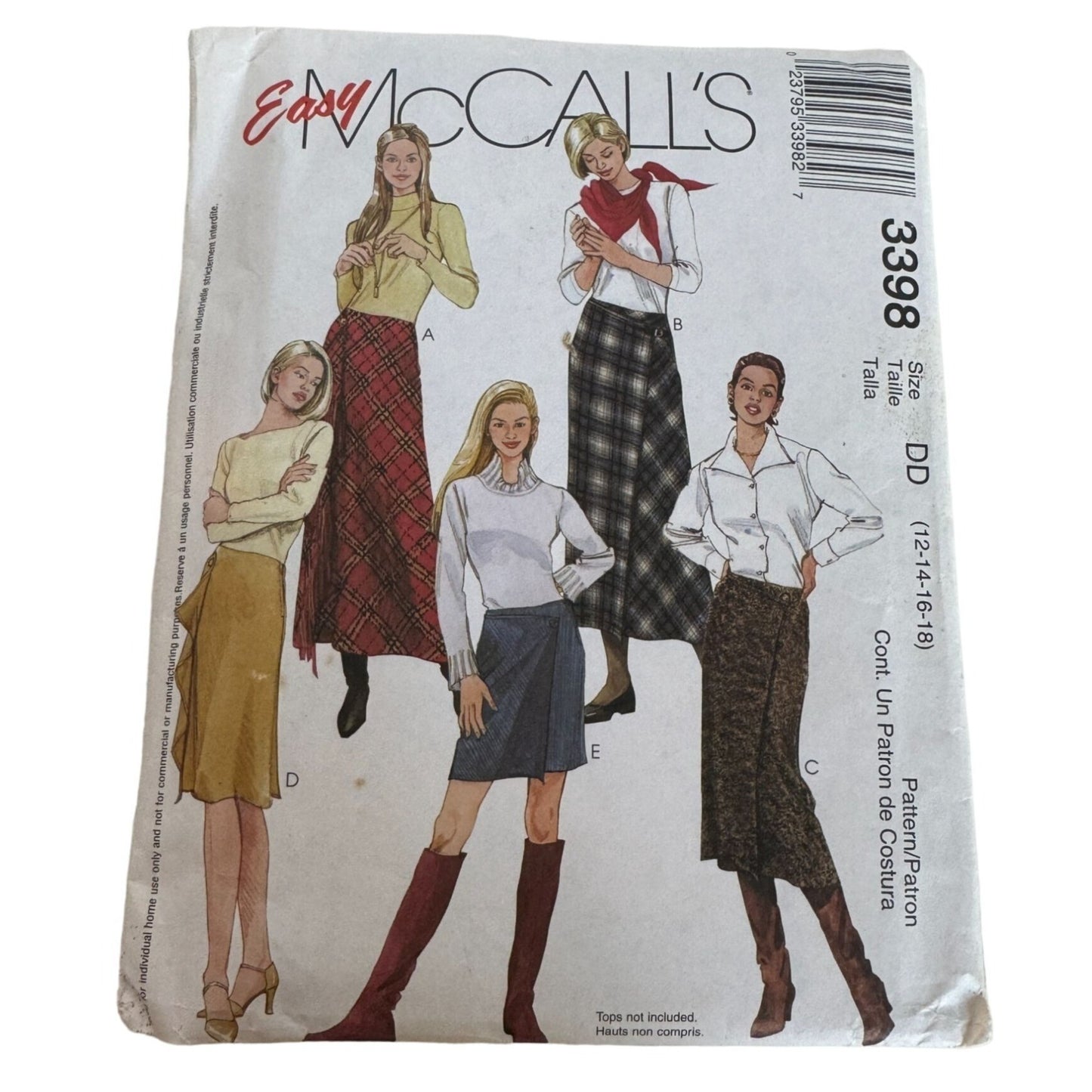 McCalls Sewing Pattern 3398 Mock Wrap Skirts Work Career Easy 12 14 16 18 Uncut