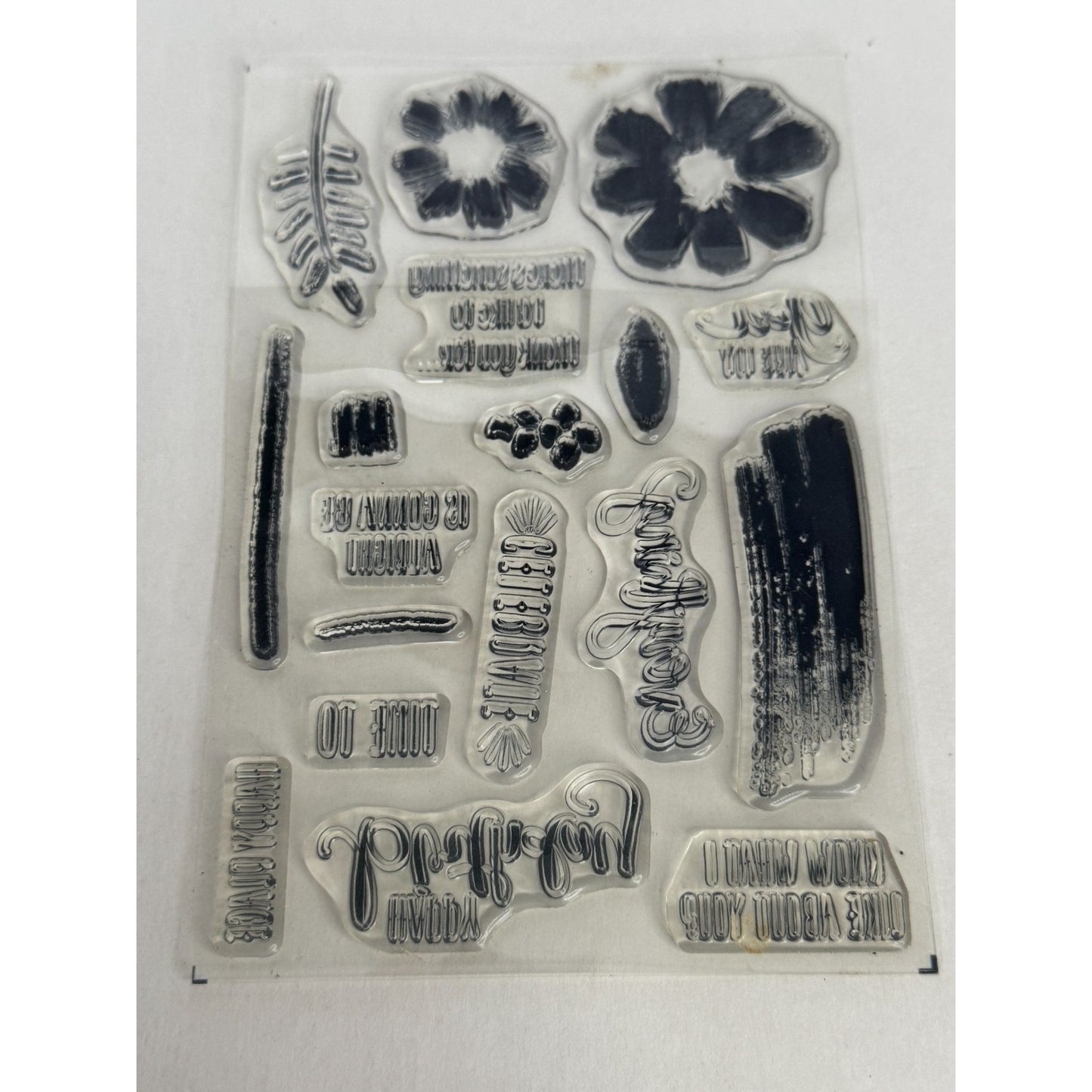 Stampin Up Clear Acrylic Stamps All about Everything Sentiments Flowers Leaves