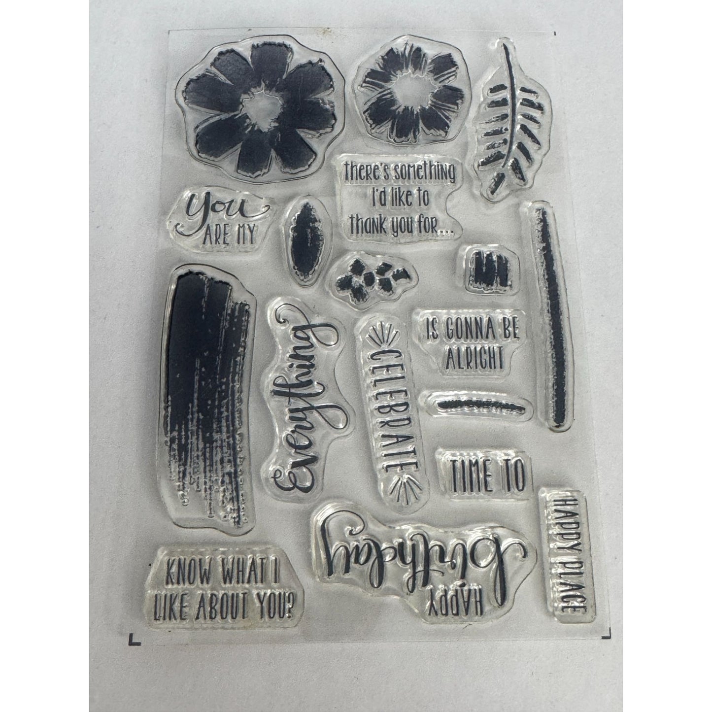 Stampin Up Clear Acrylic Stamps All about Everything Sentiments Flowers Leaves