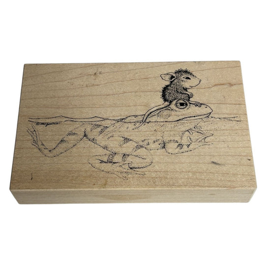 House Mouse Rubber Stamp Frog Floating Stampa Rosa Funny Friendship Card Making