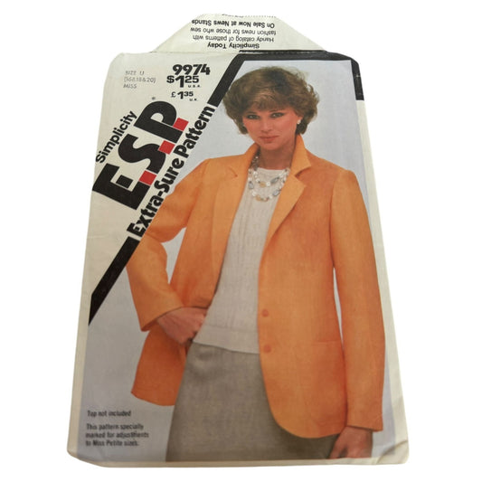 Simplicity Sewing Pattern 9974 ESP Unlined Work Blazer Jacket 16 18 20 Uncut