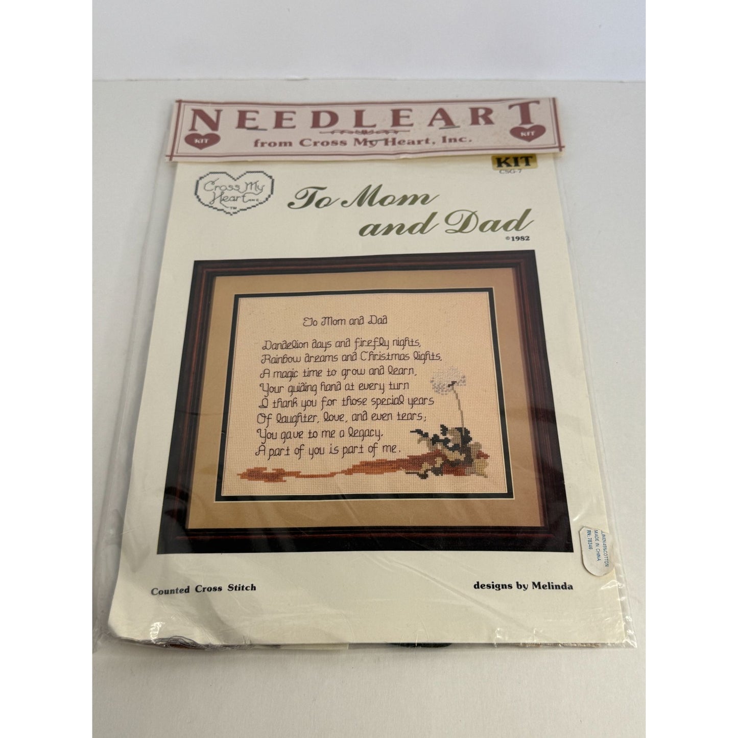 Cross My Heart Counted Cross Stitch Kit To Mom And Dad Legacy Poem Parents Words