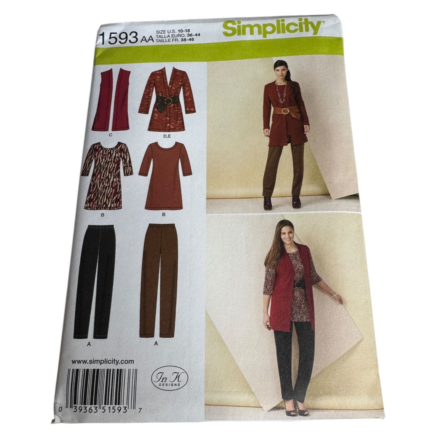 Simplicity Sewing Pattern 1593 Blazer Jacket Tunic Pants Vest Outfit 10-18 UC