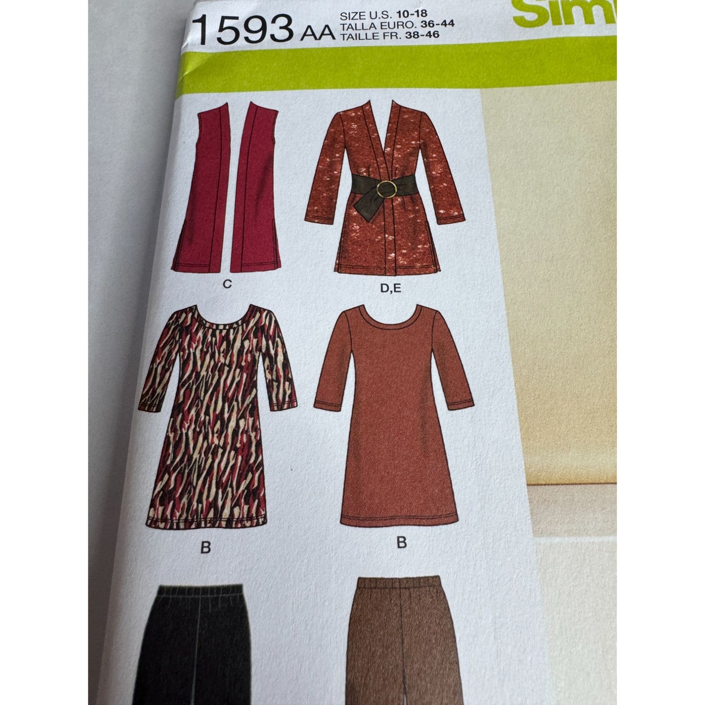 Simplicity Sewing Pattern 1593 Blazer Jacket Tunic Pants Vest Outfit 10-18 UC