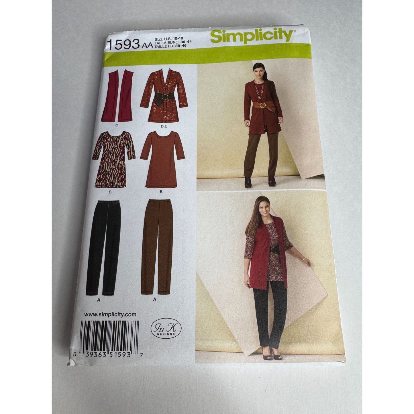 Simplicity Sewing Pattern 1593 Blazer Jacket Tunic Pants Vest Outfit 10-18 UC