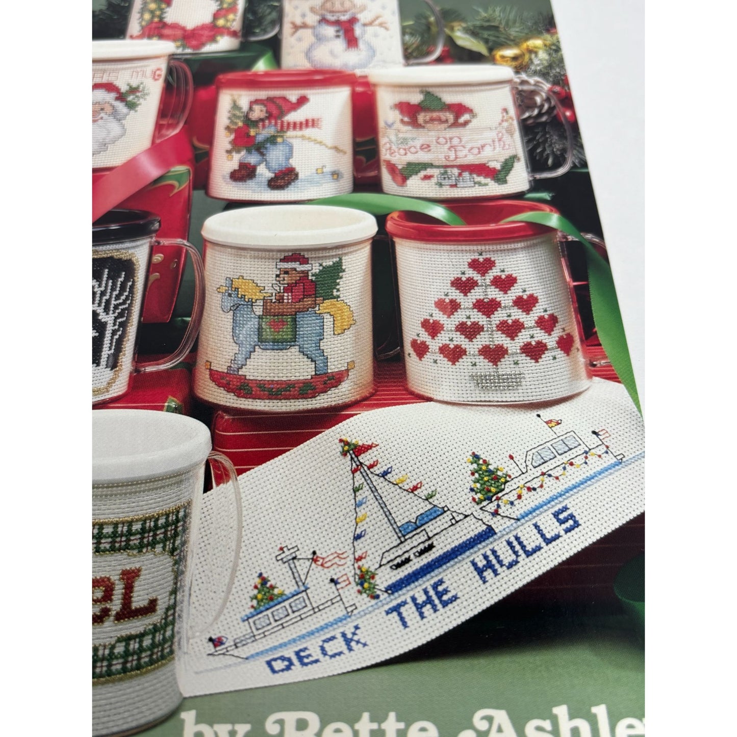 American School of Needlework Cross Stitch Pattern Christmas Mugs Cowboy Snowman